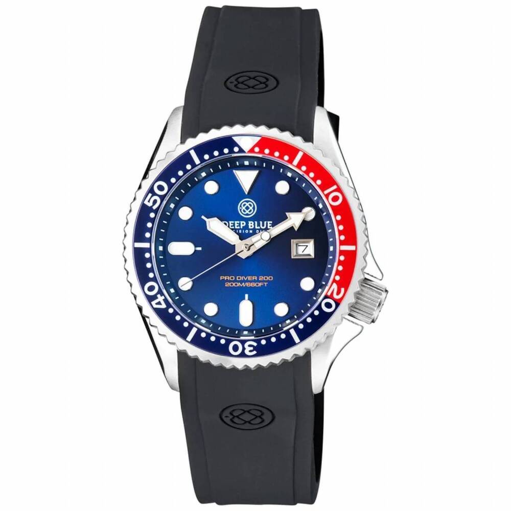 NEW DEEP BLUE DIVE WATCHES men's 41mm pro sea diver 200 quartz silicone strap wa